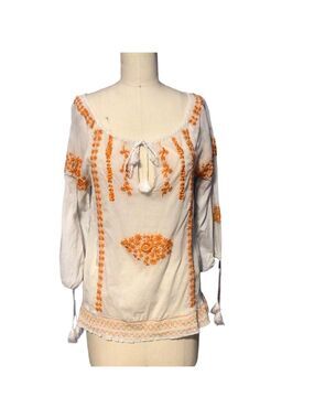 Calypso Christiane Celle Embroidered White Blouse Sz S